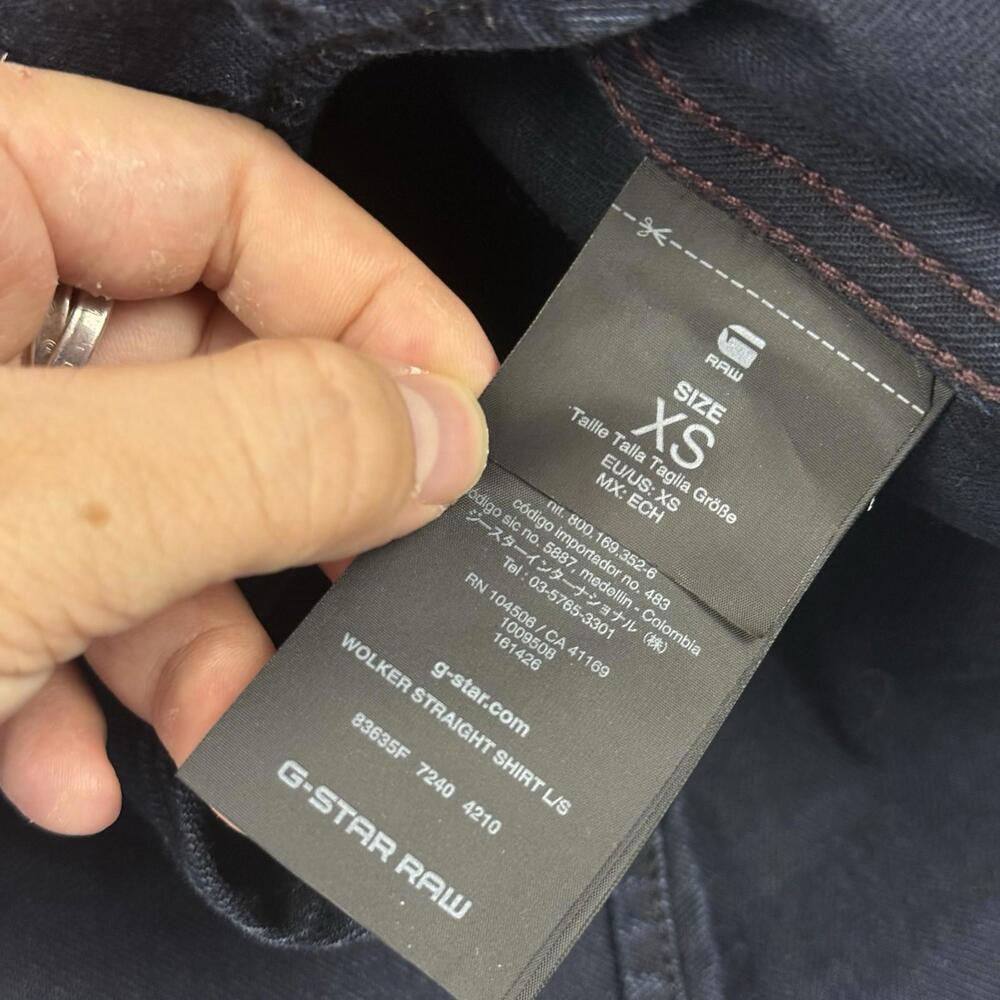 G-Star RAW Indigo Herringbone Denim Shirt Men XS Dark Wash Button Up Workwear - Picture 6 of 9